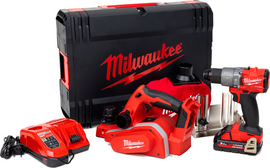 Zestaw elektronarzędzi Milwaukee (+ akumulator 3 Ah + strugarka M18 BP-0 + wiertarko-wkrętarka M18 FPD2-0)