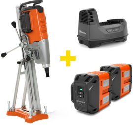 Cordless core drill Husqvarna DM 1 PACE, with DS500 stand (+2x batteries, charger)