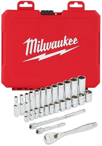 Zestaw nasadek 1/4” z grzechotką Milwaukee, typ metryczny (28 elementów)