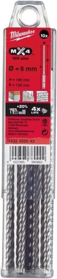 Wiertła Milwaukee SDS-Plus MX4 6x165 mm (10 sztuk)