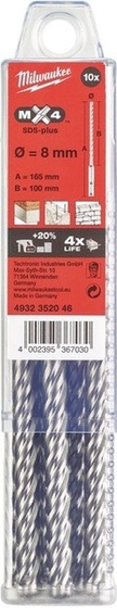 Wiertła Milwaukee SDS-Plus MX4 8x165 mm (10 sztuk)