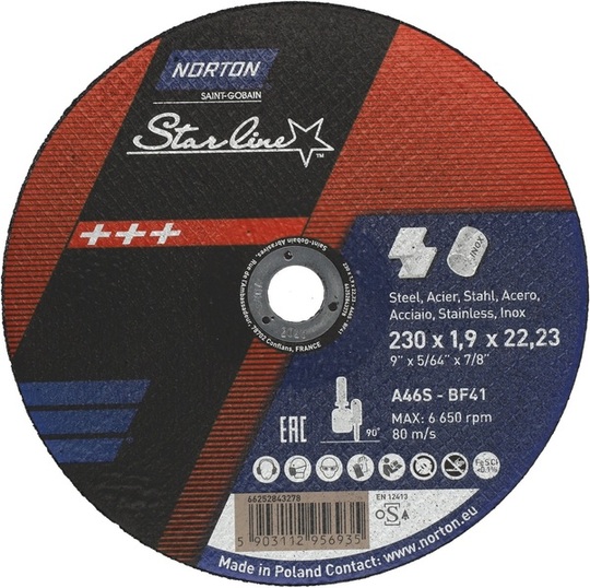 Tarcza szlifierska Norton Starline A46S 230 mm, do kamienia i stali