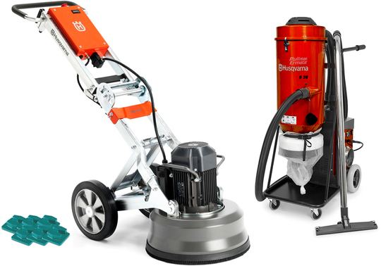 Floor grinding machine Husqvarna PG 450 + vacuum cleaner Husqvarna S36 + diamond metal bonds