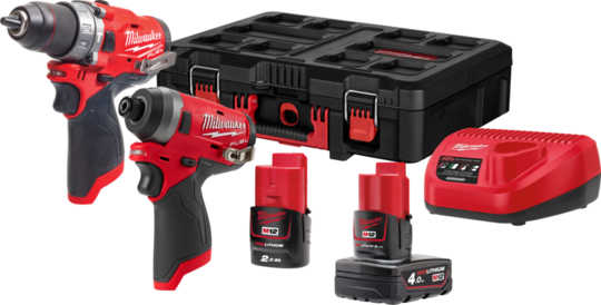 Zestaw combo Milwaukee M12 FPP2A-422P Fuel Powerpack (+ akumulator 2 Ah i 4 Ah + ładowarka + skrzynia Packout )