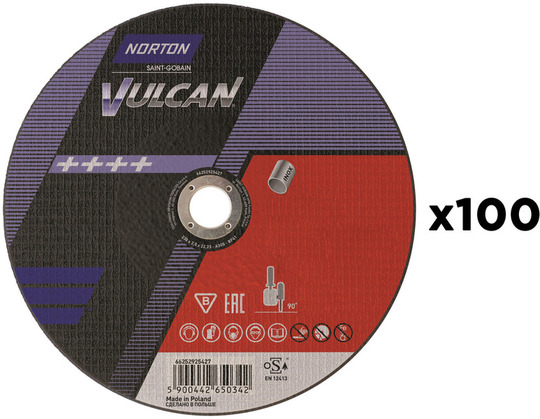 Tarcza ścierna do inoxu Norton Vulcan A60T Inox 125 x 22,23 mm (100 sztuk) + gratis komin na twarz