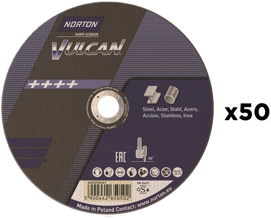 Tarcza szlifierska Norton Vulcan 230 x 1,9 x 22,23 mm (50 sztuk) + gratis koszulka