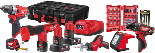 Zestaw elektronarzędzi Milwaukee (Powerpack FPP2AX + piła szablasta C12HZ + lampa AL)