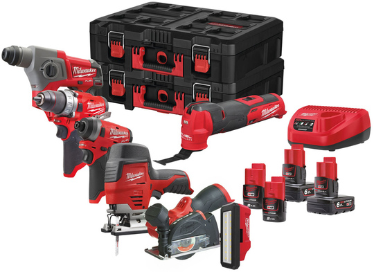 Zestaw elektronarzędzi Milwaukee M12 FPP7A-624P (+ 2x akumulator 2 Ah + 2x akumulator 6 Ah + ładowarka + 2x Packout toolbox)