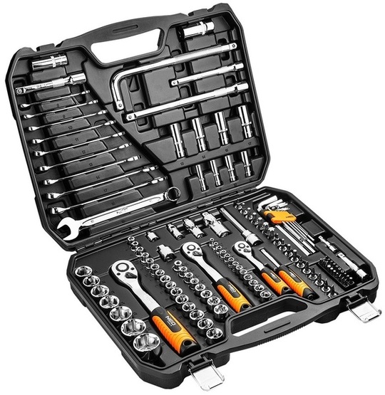 Zestaw kluczy nasadowych Neo Tools 08-667, 1/4″, 3/8″, 1/2″ (126 elementów)