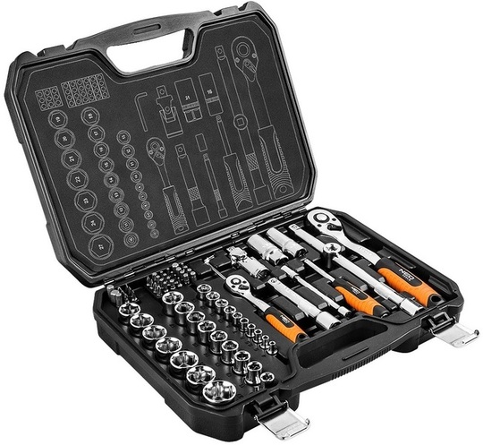 Zestaw kluczy nasadowych Neo Tools 08-673, 1/2″, 1/4″ (73 elementów)