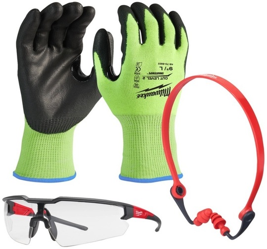 Set protective accessories Milwaukee - glasses, anti-noise plugs and gloves Green