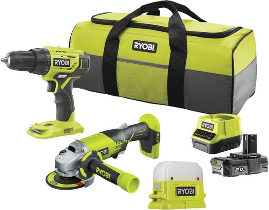 Power tool set Ryobi RCK183F-120S (R18DD4 drill driver, R18AG grinder, RLC18 flashlight and accessories)