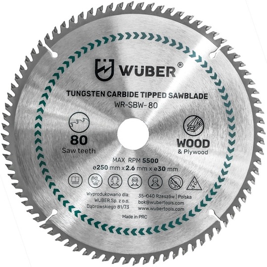 Tarcza widiowa Wuber Tools WR-SBW-80 250 mm do drewna