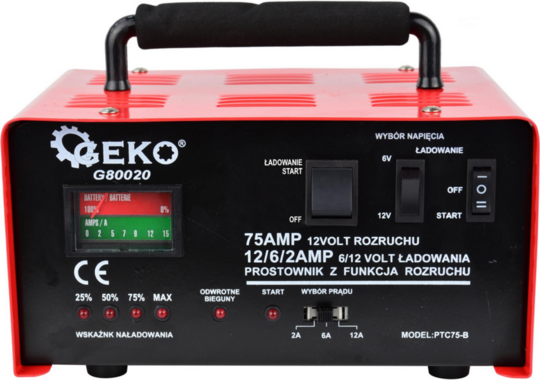 Prostownik z rozruchem Geko G80020 75A 6/12V 