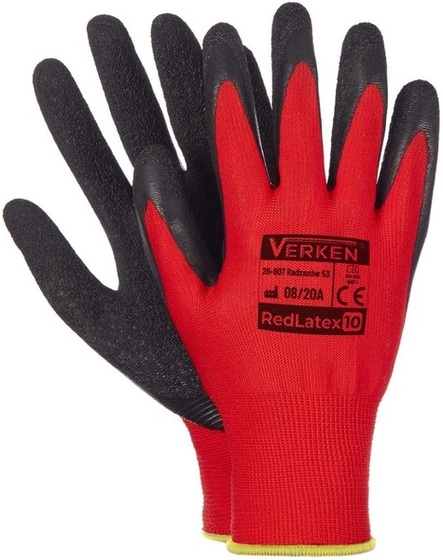 Rękawice robocze Verken RedLatex (12 par) - Czarno-czerwony