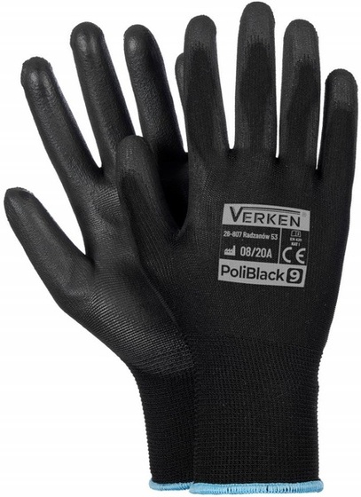 Rękawice robocze Verken PoliBlack (12 par) - Czarny