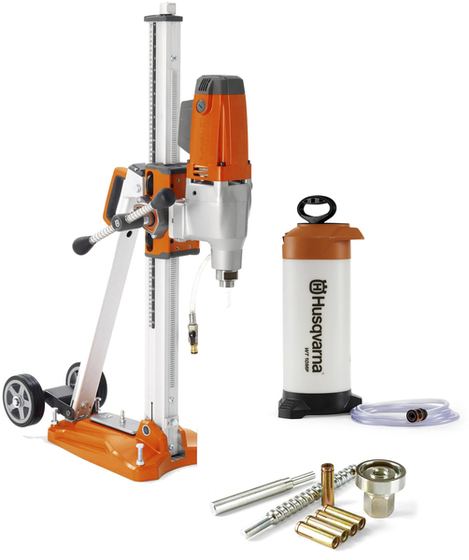 Drill stand with Husqvarna DMS 240 core drill (+ water tank WT10MP)