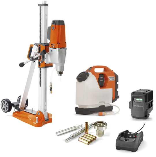 Drill stand with Husqvarna DMS 240 core drill (+ water tank WT 15i and anchoring kit)