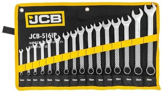 Zestaw kluczy płasko-oczkowych JCB 57162 (16 sztuk) na płótnie