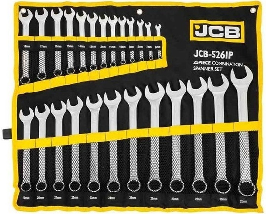 Zestaw kluczy płasko-oczkowych JCB 57166 (25 sztuk)