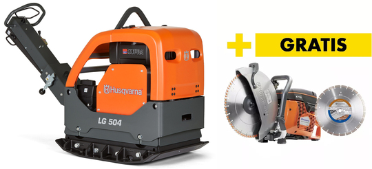 Reversible vibratory plate Husqvarna LG504 Hatz El, 850 mm + power cutter K 770 (350 mm) (+diamond blade)