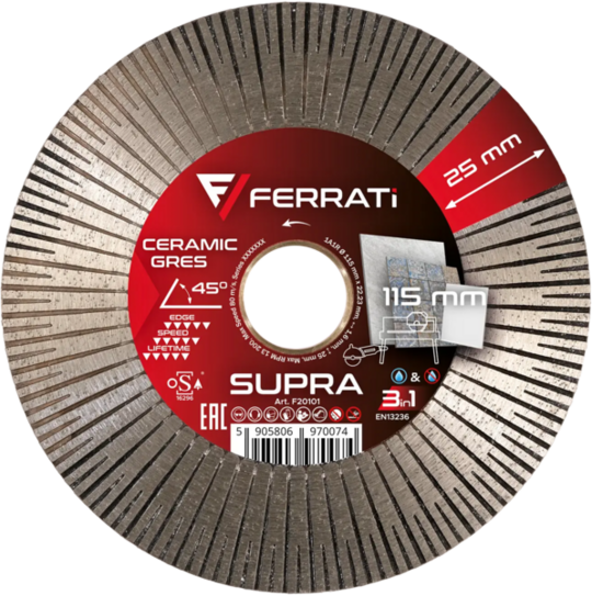 Tarcza diamentowa Ferrati SUPRA 115mm do ceramiki i kamienia