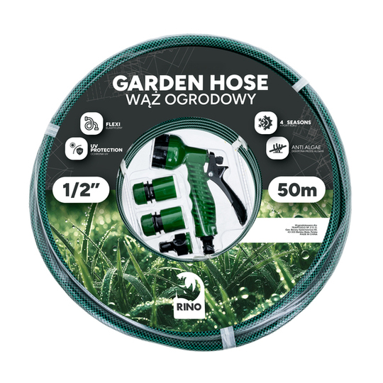 Wąż ogrodowy 1/2' Rino Garden SNAKE (+pistolet, 3x szybkozłączka) - 50 m
