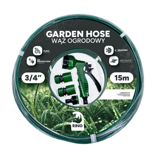 Wąż ogrodowy 3/4' Rino Garden SNAKE (+pistolet, 3x szybkozłączka) - 15 m