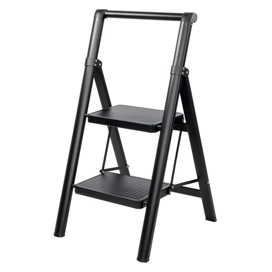 Drabina stalowa schodkowa czarna z uchwytem Rino LAD02SSHB