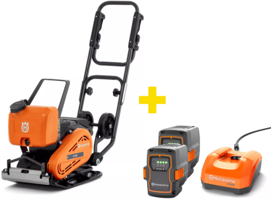 Akumulatorowa zagęszczarka jednokierunkowa 69 kg Husqvarna LF 60i LAT, 350 mm, zbiornik na wodę, kółka transportowe (+2x akumulator i ładowarka)