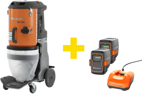 Akumulatorowy odkurzacz przemysłowy Husqvarna DE 110i 0,9 kW (+2x akumulator, ładowarka)