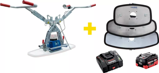 Akumulatorowy ręczny/zawieszany chwytak próżniowy Probst M-JET-250 (+ akumulator, ładowarka, płyty ssące 75, 105, 150 kg)