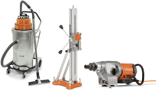 Core drill Husqvarna DM 400 (Bluetooth) + tripod Husqvarna DS 500 + vacuum cleaner Husqvarna W70P