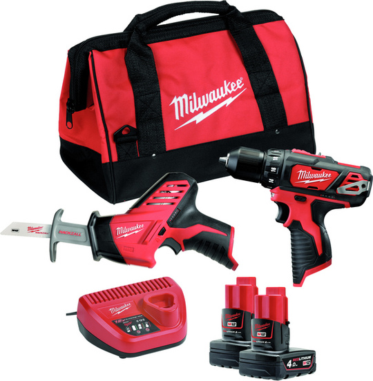 Zestaw combo Milwaukee M12 BPP2C Powerpack (+ 2x akumulator 4 Ah + ładowarka + torba)