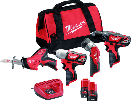 Zestaw combo Milwaukee M12 BPP4A Powerpack (+ 2x akumulator 2 Ah + ładowarka + torba + latarka led)