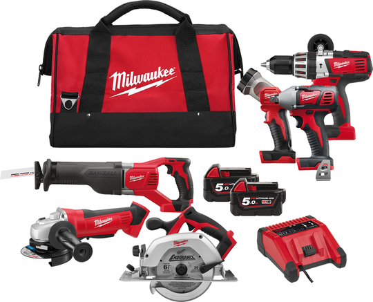Zestaw combo Milwaukee M18 PP6B-502B Powerpack (+ 2x akumulator 5 Ah + ładowarka + torba + latarka led)