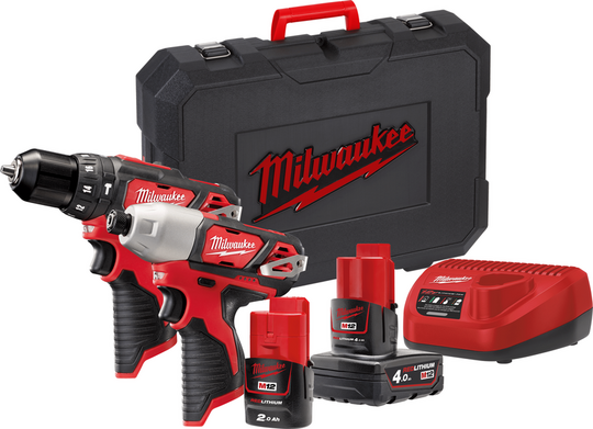Zestaw combo Milwaukee M12 BPP2B-421C Powerpack (+ akumulator 4 Ah + akumulator 2 Ah + ładowarka + walizka)