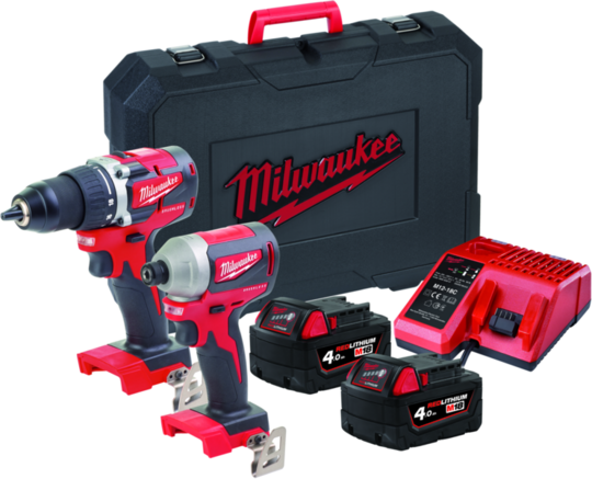 Zestaw combo Milwaukee M18 CBLPP2B-402C Powerpack (+ 2x akumulator 4 Ah + ładowarka + walizka)