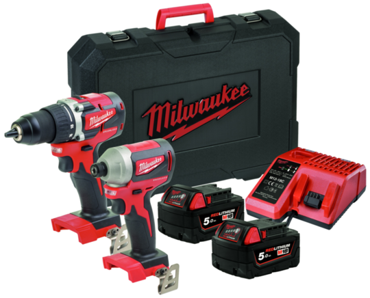 Zestaw combo Milwaukee M18 CBLPP2B-502C Powerpack (+ 2x akumulator 5 Ah + ładowarka + walizka)