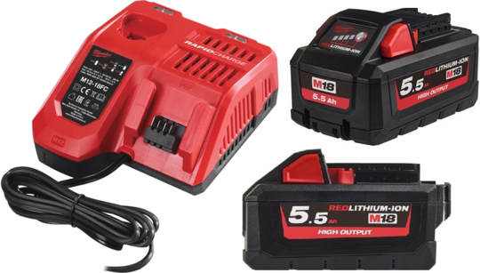 Zestaw akumulatorów 5,5 Ah z ładowarką Milwaukee NRG M18 HNRG-552
