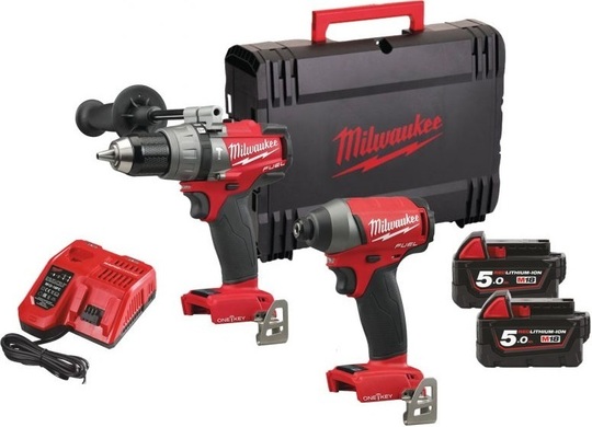 Zestaw combo Milwaukee M18 ONEPP2A2-502X Powerpack (+ 2x akumulator 5 Ah + ładowarka + walizka)