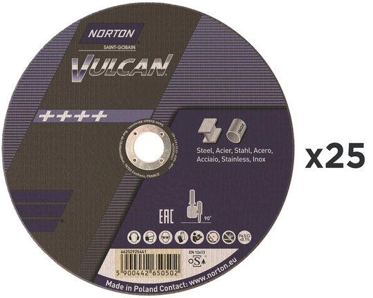 Tarcza szlifierska Norton Vulcan 125 x 1 x 22,23 mm (25 sztuk), do metalu i stali