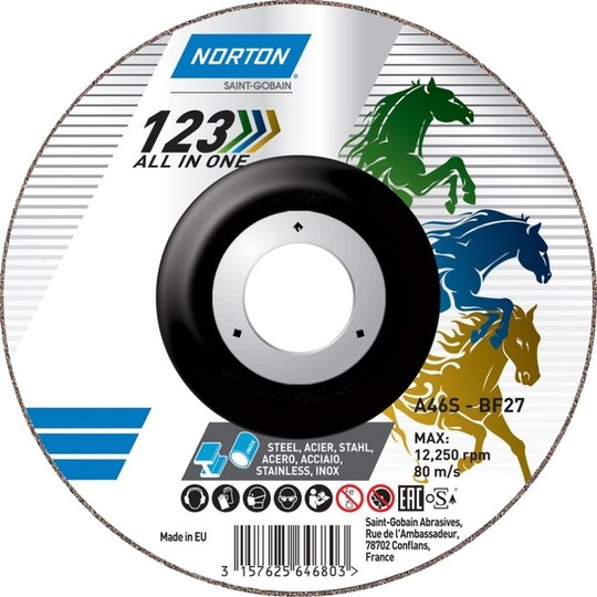 Tarcza ścierna do metalu Norton 1-2-3 A46S 125 mm, do metalu i stali