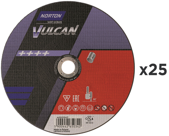 Tarcza ścierna do inoxu Norton Vulcan A30S Inox 230 x 22,23 mm (25 sztuk), do stali