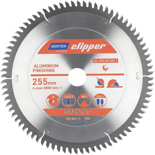 Tarcza tnąca do aluminium Norton Clipper 255x3.0/2.2x30 Z80