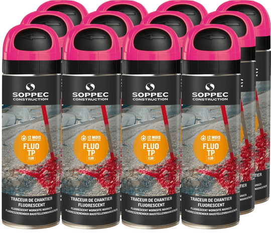 Pink spray paint 500 ml Soppec FLUO TP 12 pcs.