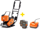 Akumulatorowa zagęszczarka jednokierunkowa 69 kg Husqvarna LF 60i LAT, 350 mm, zbiornik na wodę, kółka transportowe (+2x akumulator i ładowarka)