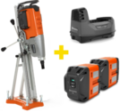 Akumulatorowa wiertnica rdzeniowa Husqvarna DM 1 PACE ze statywem DS500 (+2x akumulator, ładowarka)