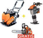 Single direction vibratory plate Husqvarna LF100 Honda LAT + tamping rammer LT6005 11'' Premium + chainsaw