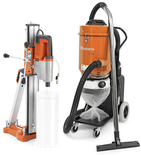 Core drill Husqvarna DM 340  + tripod Husqvarna DS 450 + vacuum cleaner Husqvarna S26